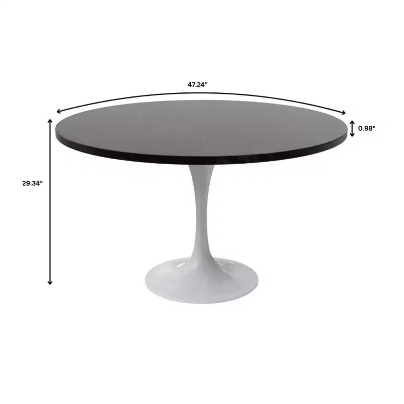 Table moderne du milieu du siècle avec un plateau rond en MDF de 48 pouces et une base piédestal en acier blanc