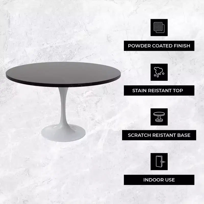 Table moderne du milieu du siècle avec un plateau rond en MDF de 48 pouces et une base piédestal en acier blanc