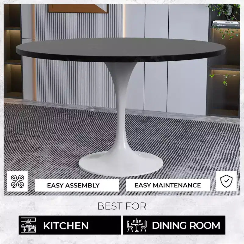 Table moderne du milieu du siècle avec un plateau rond en MDF de 48 pouces et une base piédestal en acier blanc