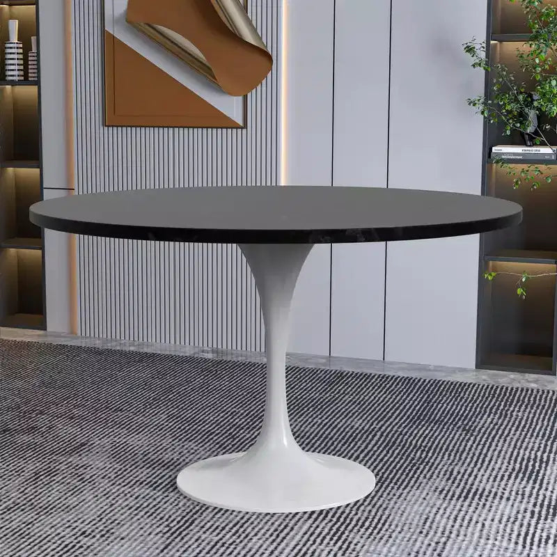 Table moderne du milieu du siècle avec un plateau rond en MDF de 48 pouces et une base piédestal en acier blanc
