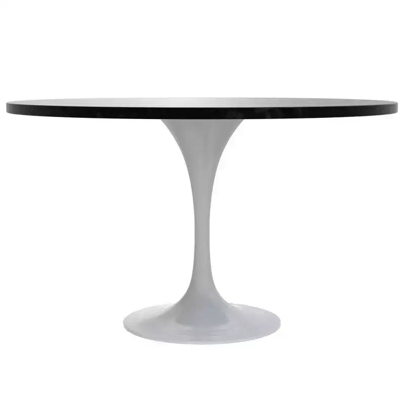 Table moderne du milieu du siècle avec un plateau rond en MDF de 48 pouces et une base piédestal en acier blanc