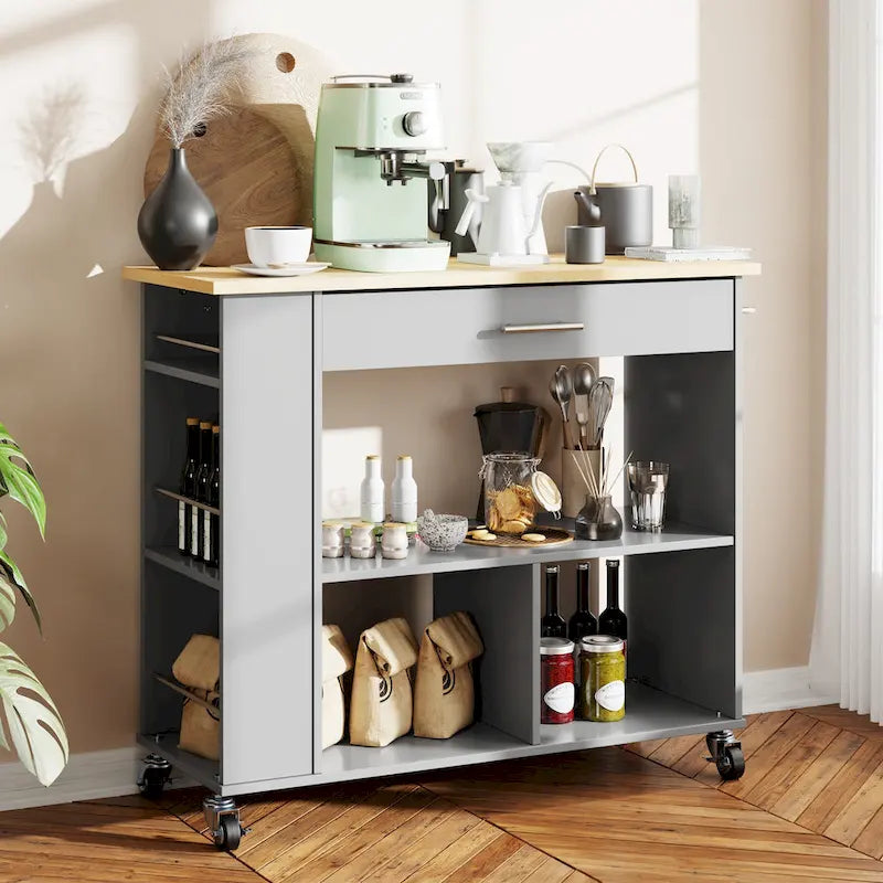 Futzca Kitchen Island on Wheels with Large Work Countertop