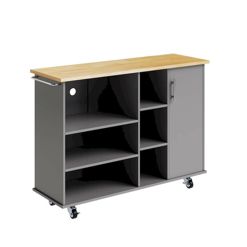 Futzca 47W Kitchen Storage Island Cart with 6 Open Shelves and 1 Cabinet