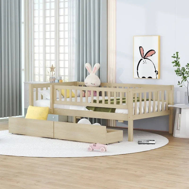 Twin Size Daybed Wood Bed With Two Drawers, Gray