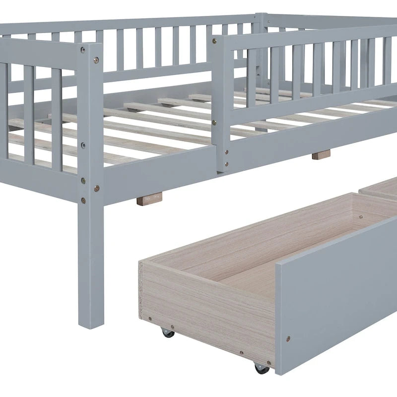 Twin Size Daybed Wood Bed With Two Drawers, Gray