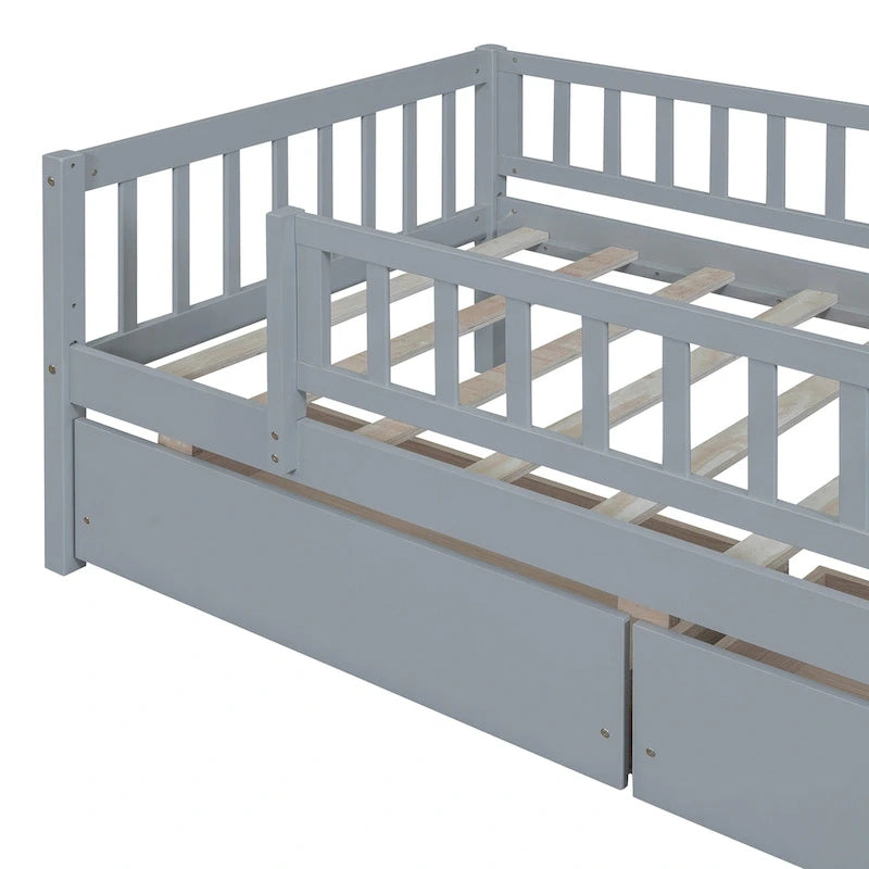 Twin Size Daybed Wood Bed With Two Drawers, Gray