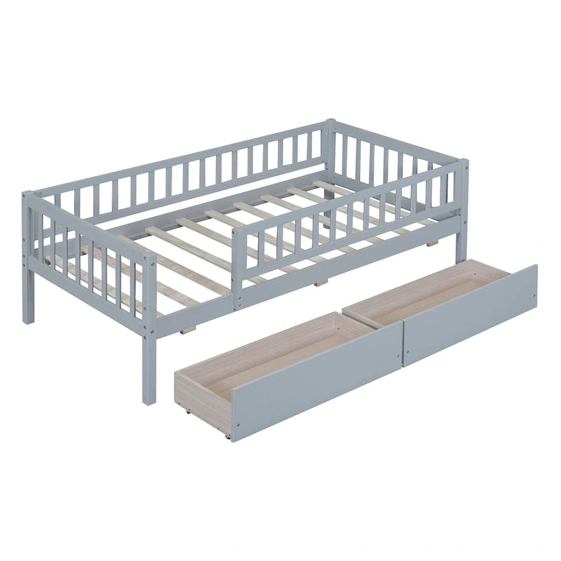 Twin Size Daybed Wood Bed With Two Drawers, Gray