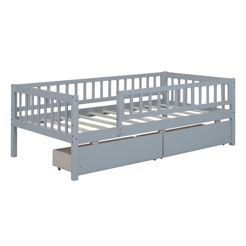 Twin Size Daybed Wood Bed With Two Drawers, Gray