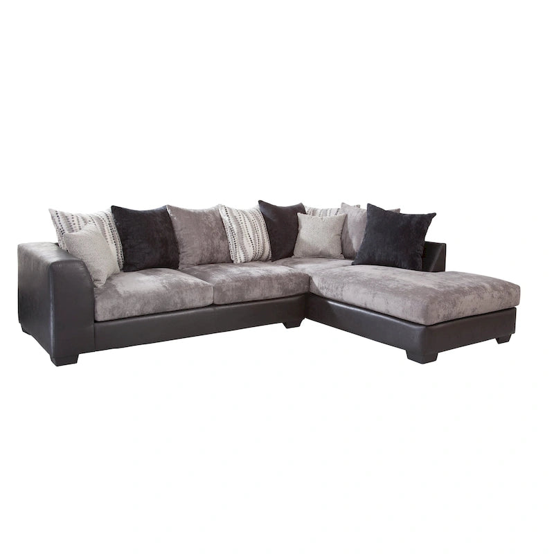 American Furniture Classics Casual Comfort Charcoal and Black, L Shaped Sectional Sofa with 8 Back Pillows and 2 Accent Pillows