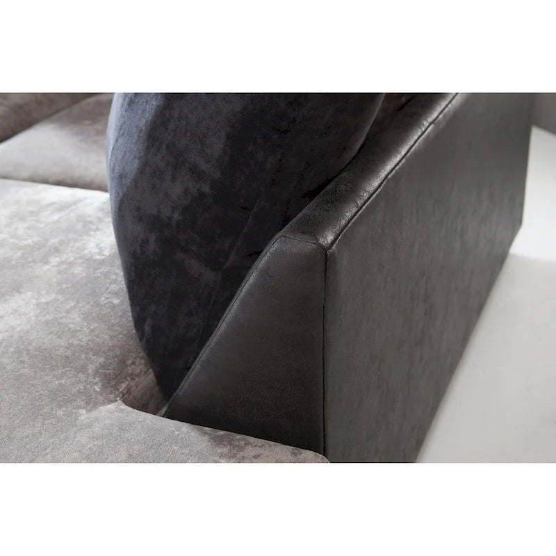 American Furniture Classics Casual Comfort Charcoal and Black, L Shaped Sectional Sofa with 8 Back Pillows and 2 Accent Pillows