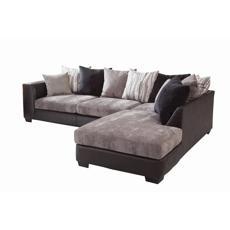 American Furniture Classics Casual Comfort Charcoal and Black, L Shaped Sectional Sofa with 8 Back Pillows and 2 Accent Pillows