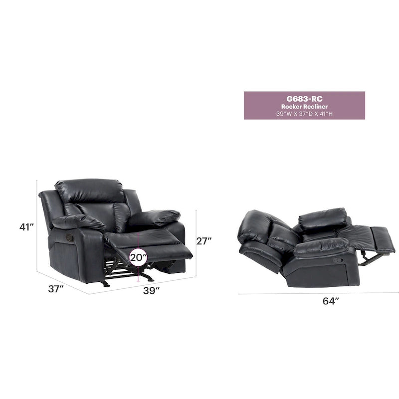 Daria Faux Leather Upholstery Reclining Chair - 38L x 37W x 41H
