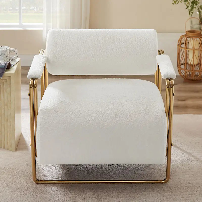VANOMi 31 Wide Futuristic Velvet Armchair With Glossy Gold Frame Cylindrical Backrest