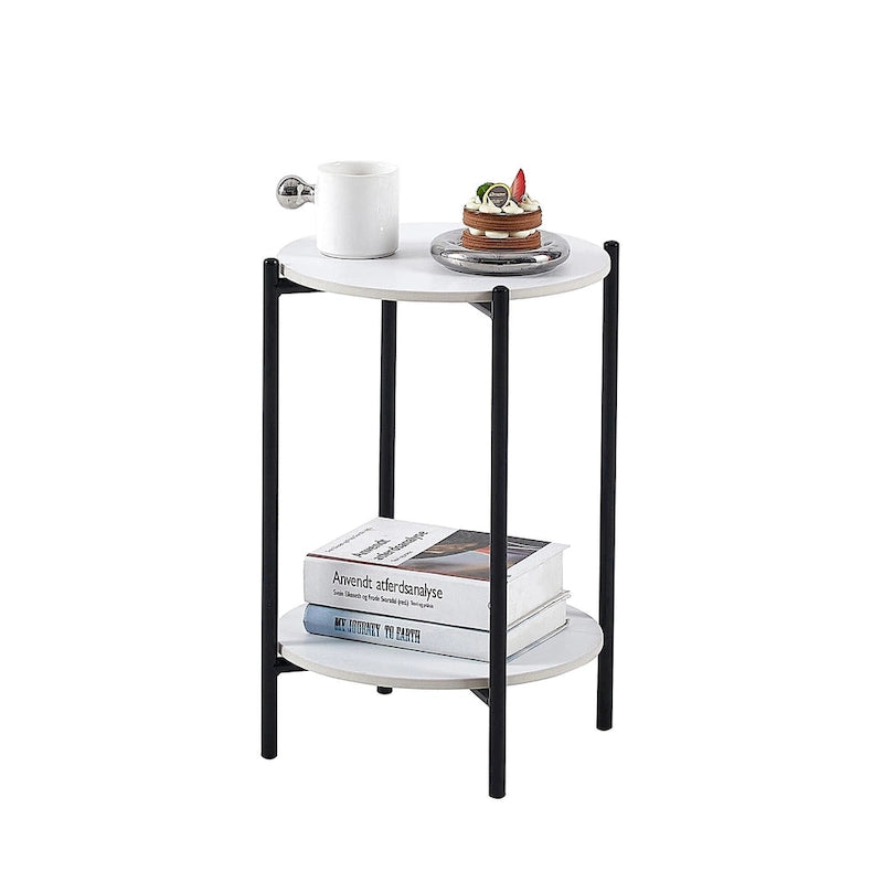 2-layer Round End Table/Coffee Table with Marble Tabletop