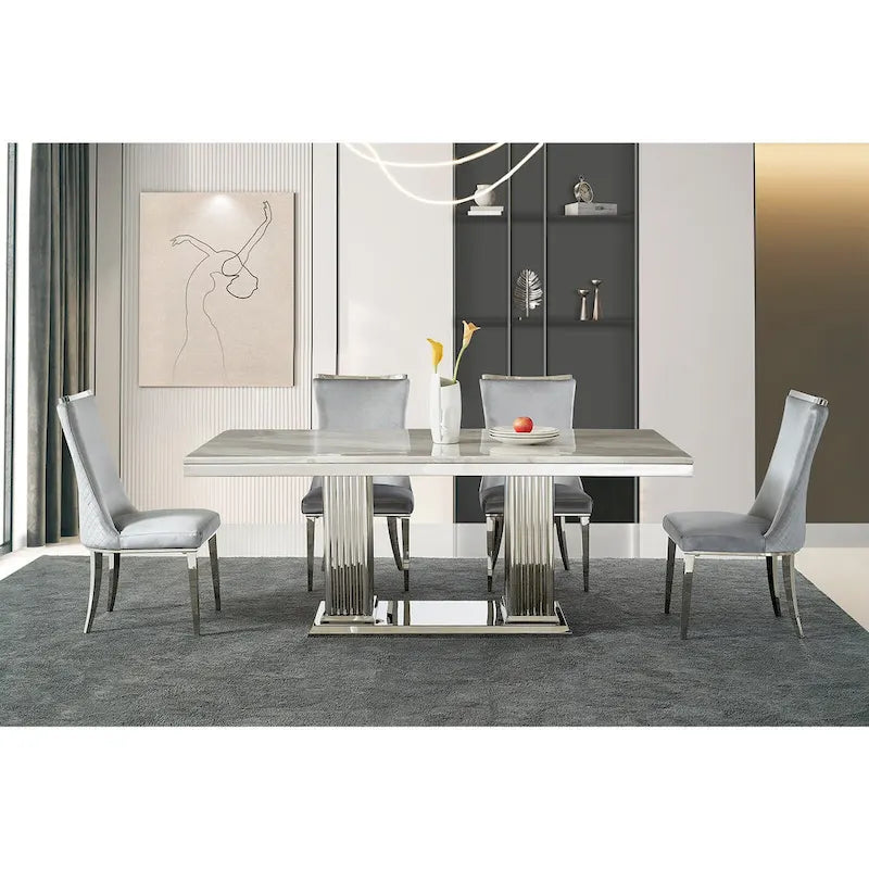 Velvet Dining Room Chairs with Reticulate Texture Back and Metal Trim Top