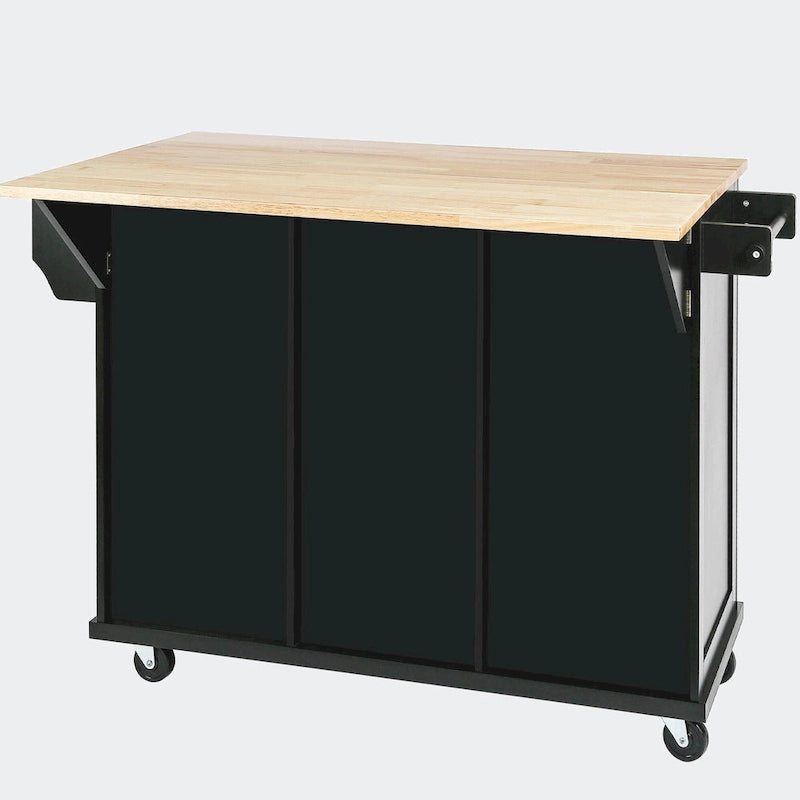 Kitchen Cart with Rubber wood Drop-Leaf Countertop