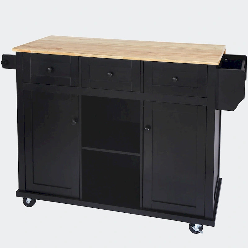 Kitchen Cart with Rubber wood Drop-Leaf Countertop