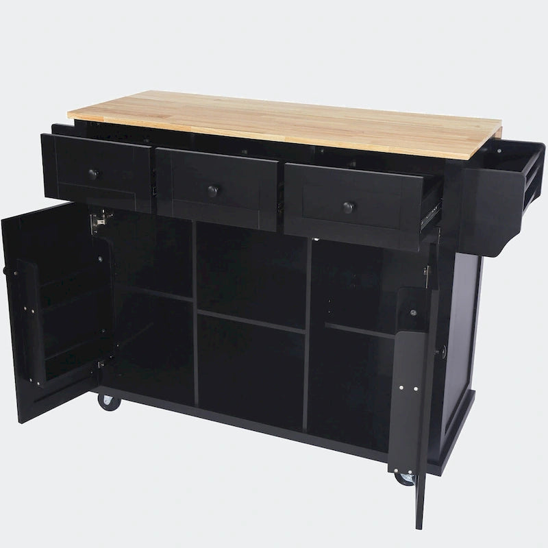 Kitchen Cart with Rubber wood Drop-Leaf Countertop
