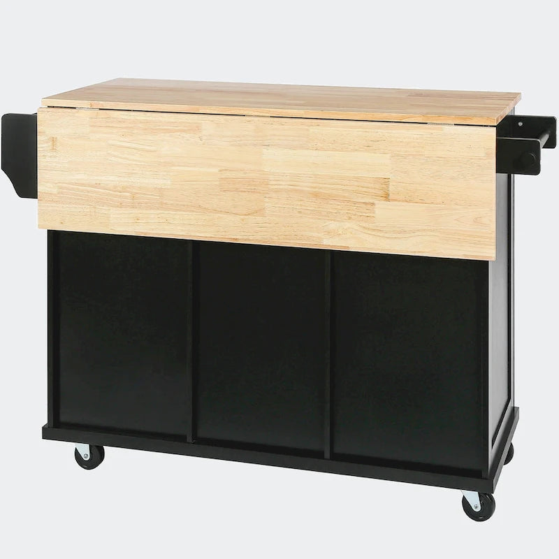 Kitchen Cart with Rubber wood Drop-Leaf Countertop
