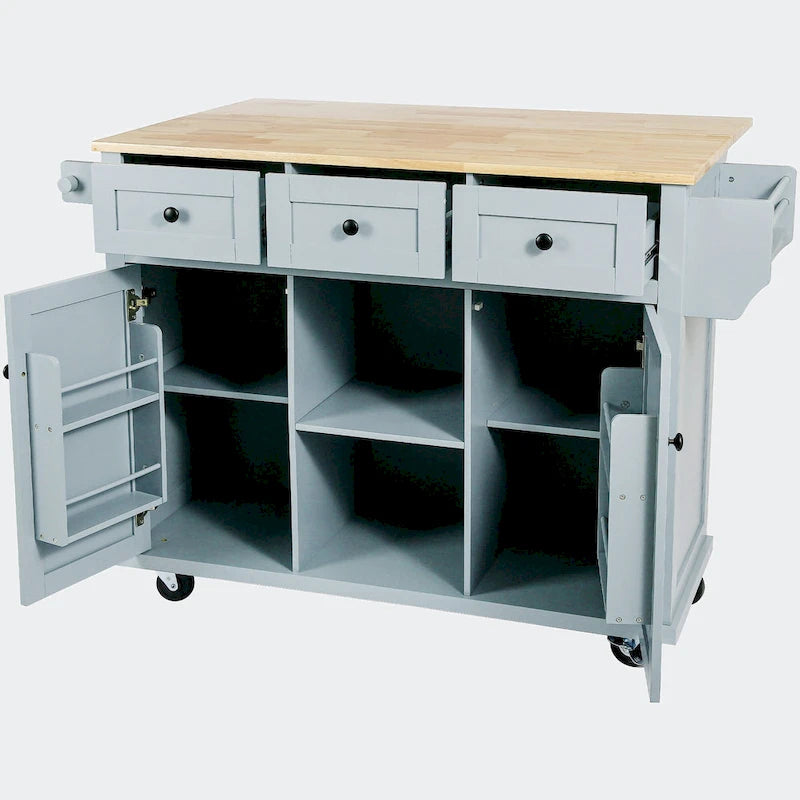 Kitchen Cart with Rubber wood Drop-Leaf Countertop