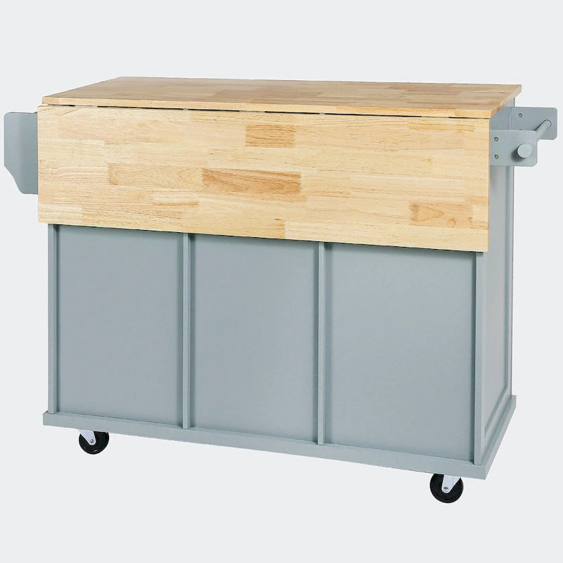 Kitchen Cart with Rubber wood Drop-Leaf Countertop