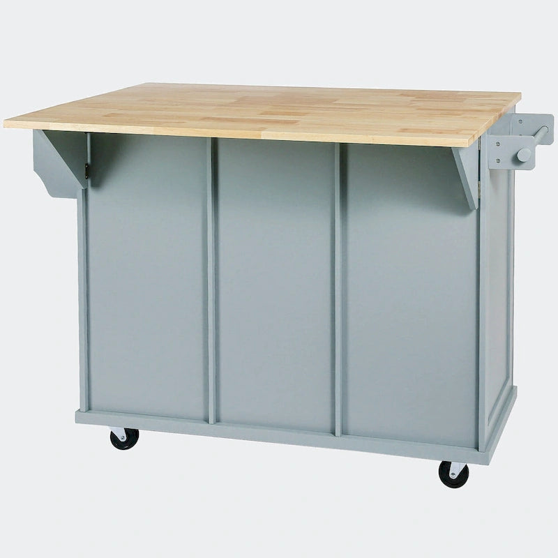 Kitchen Cart with Rubber wood Drop-Leaf Countertop