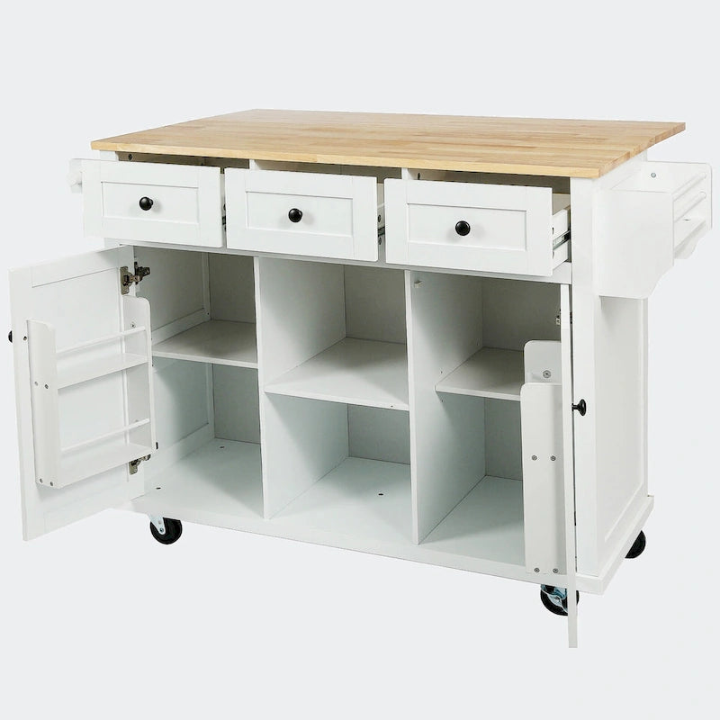 Kitchen Cart with Rubber wood Drop-Leaf Countertop