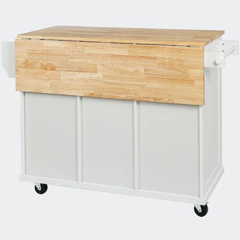 Kitchen Cart with Rubber wood Drop-Leaf Countertop