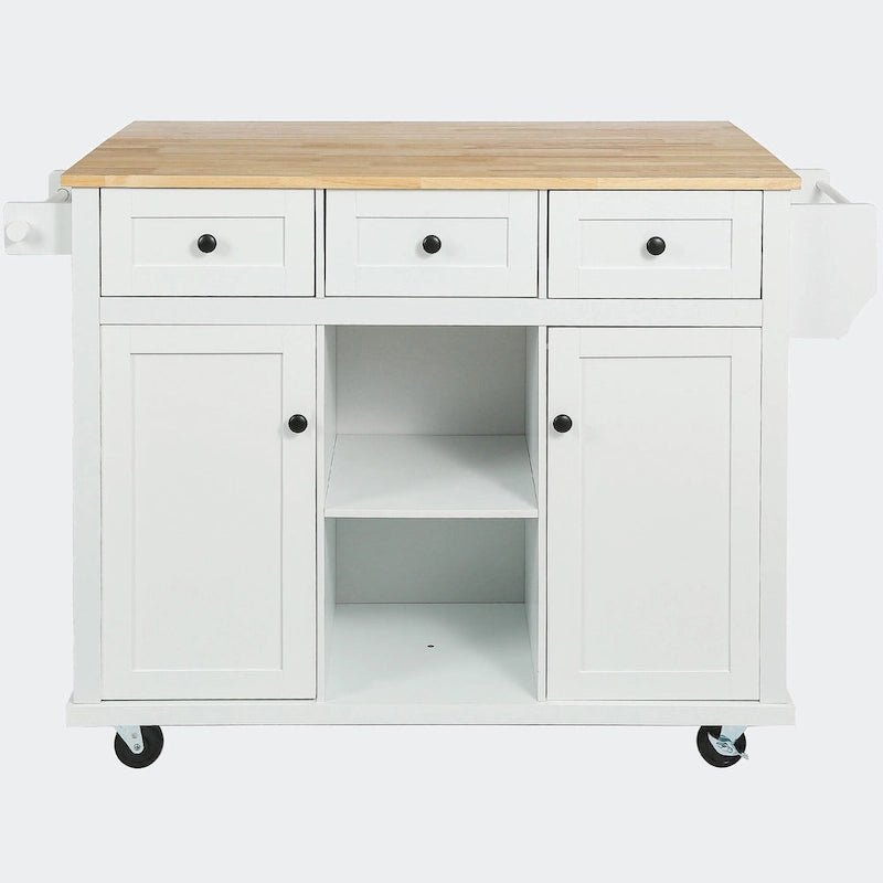 Kitchen Cart with Rubber wood Drop-Leaf Countertop
