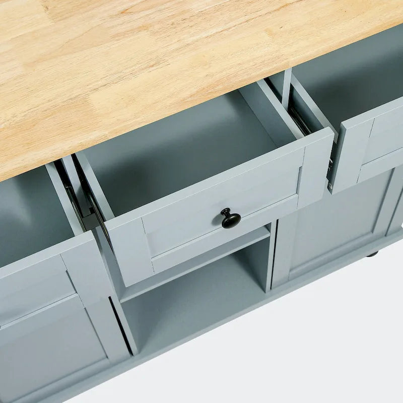 Kitchen Cart with Rubber wood Drop-Leaf Countertop