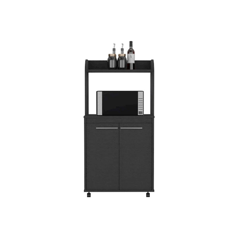 2-Tier Kitchen Island Cart, Rolling Microwave Oven Stand with Open Shelf and Double Door Cabinet