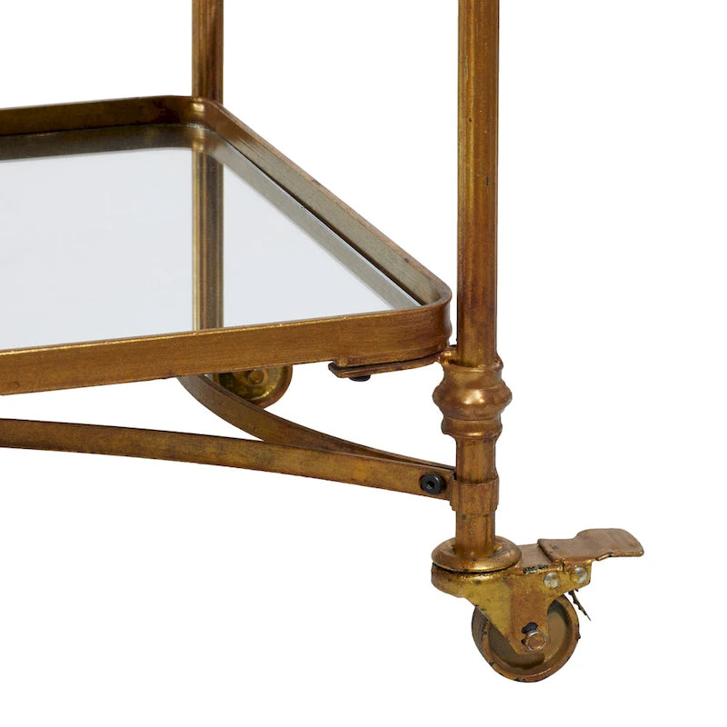 Metal Rolling 3 Mirrored Shelves Bar Cart with Handles - Brass - Roche River Decor - 18W x 35L x 33H