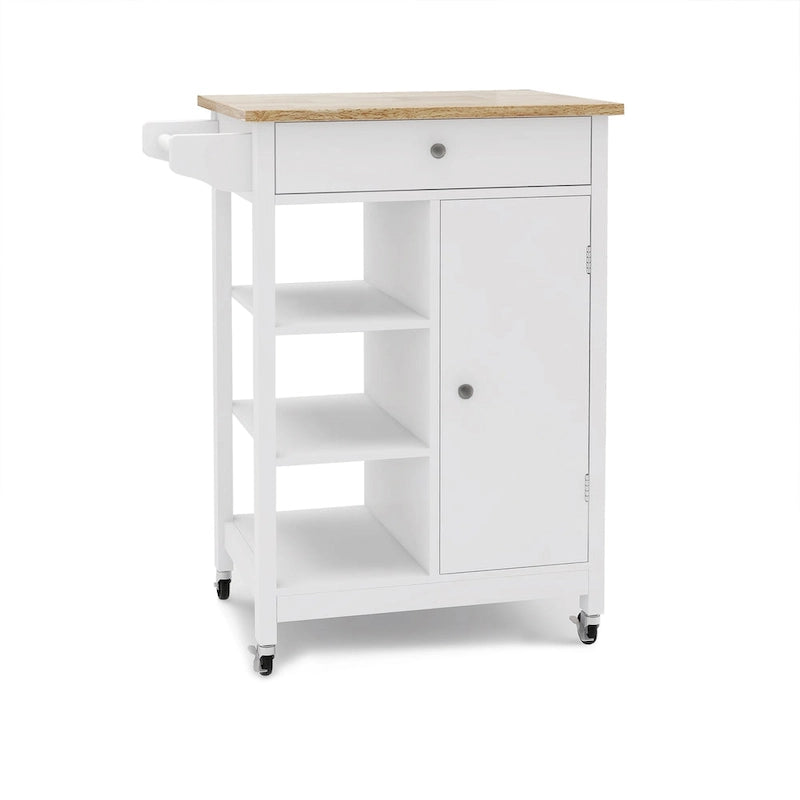 Nestfair White Kitchen Cart with Towel Rack and Wood Table Top