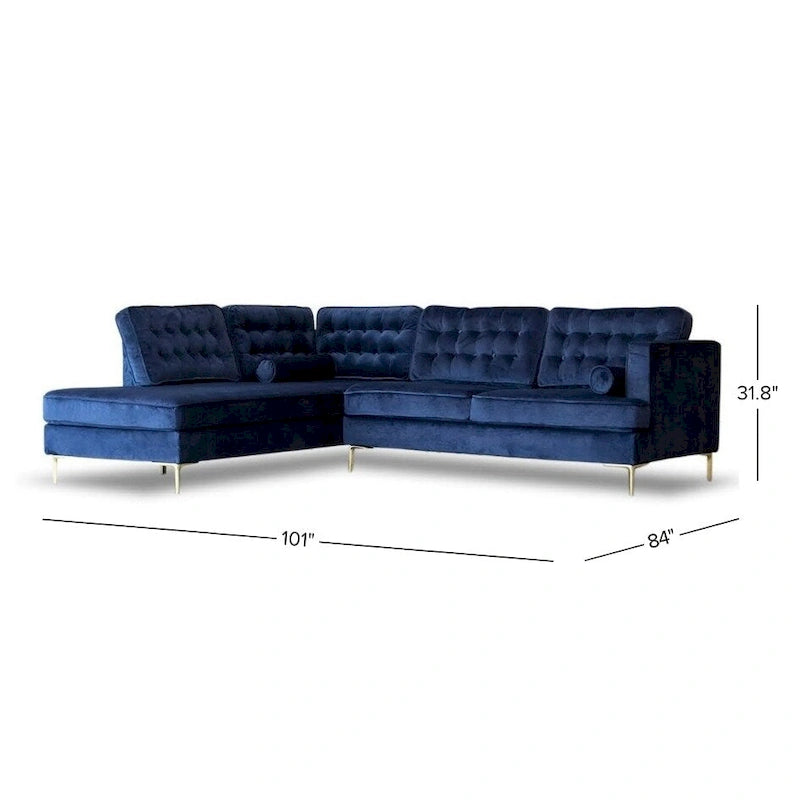 Caterina Velvet Modern Tufted Living Room Corner Sectional Sofa in Dark Green