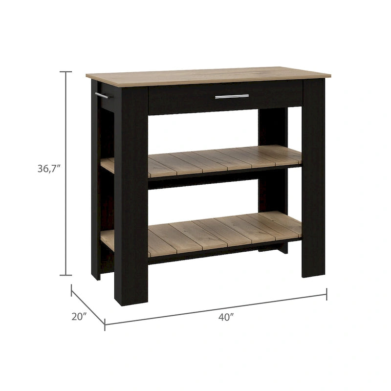 FM Furniture Brooklyn 40 Kitchen Island, Two Shelves, One Drawer