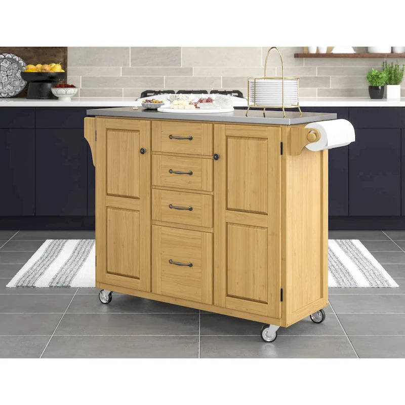 Copper Grove Puff Island Natural Finish Black Granite Top Kitchen Cart