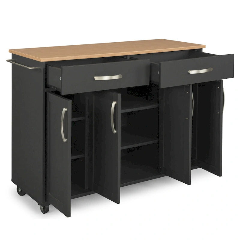 Homestyles Storage Plus Black Wood Kitchen Cart - 51 x 19 x 36