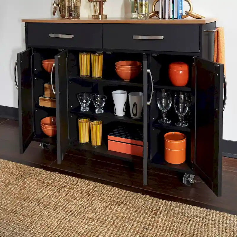 Homestyles Storage Plus Black Wood Kitchen Cart - 51 x 19 x 36