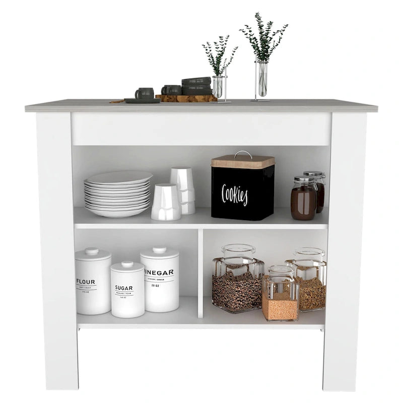 HomeRoots Marble and White Kitchen Island with Three Storage Shelves - 27.5 X 40.50 X 27.50