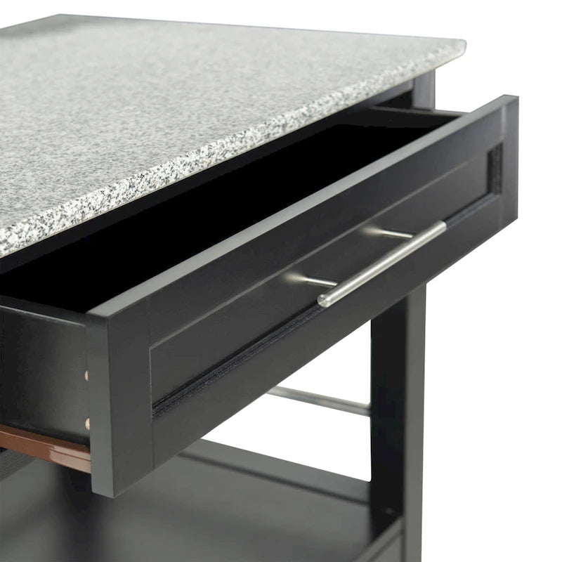 Porch & Den Bigelow Black Wood/ Granite Top Kitchen Cart