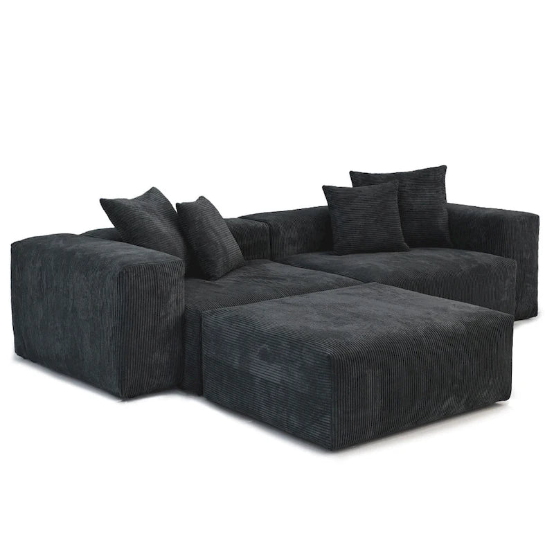 102 Oversized Corduroy Modular Sofa Reversible Couch with Ottoman