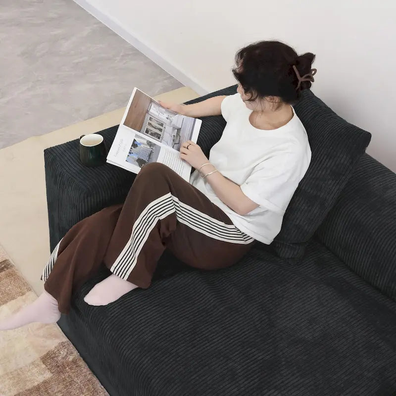 102 Oversized Corduroy Modular Sofa Reversible Couch with Ottoman