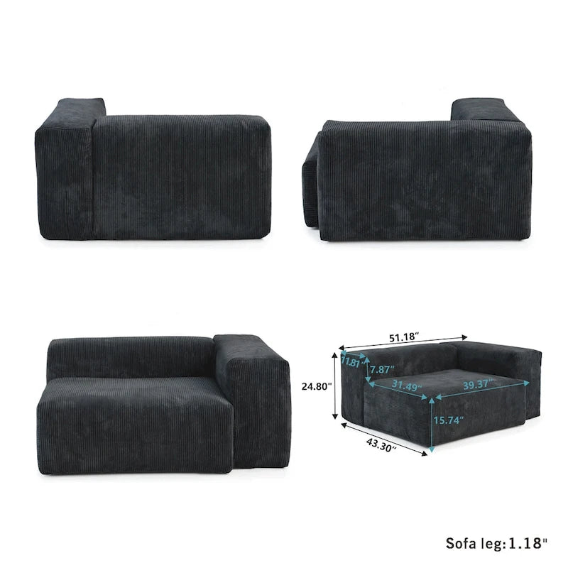 102 Oversized Corduroy Modular Sofa Reversible Couch with Ottoman