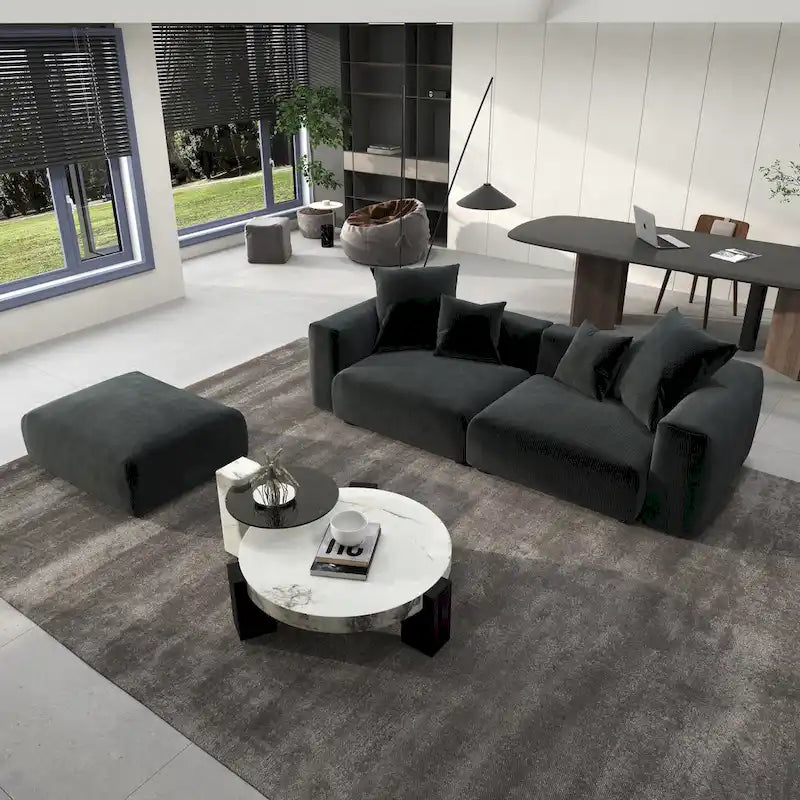 102 Oversized Corduroy Modular Sofa Reversible Couch with Ottoman