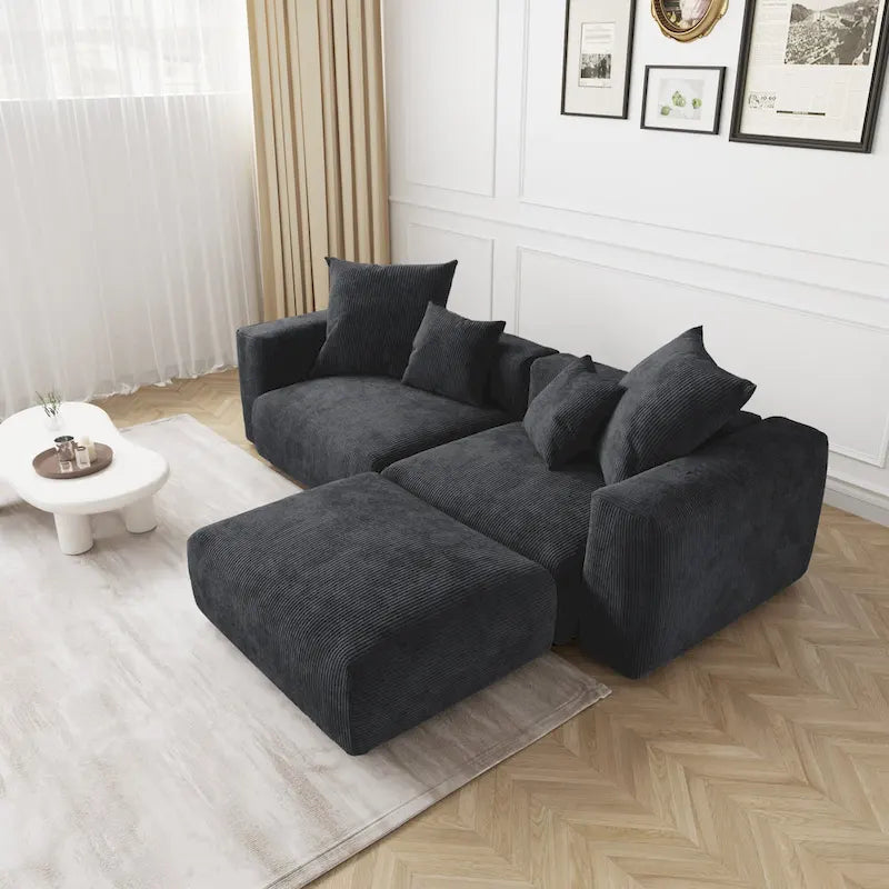 102 Oversized Corduroy Modular Sofa Reversible Couch with Ottoman