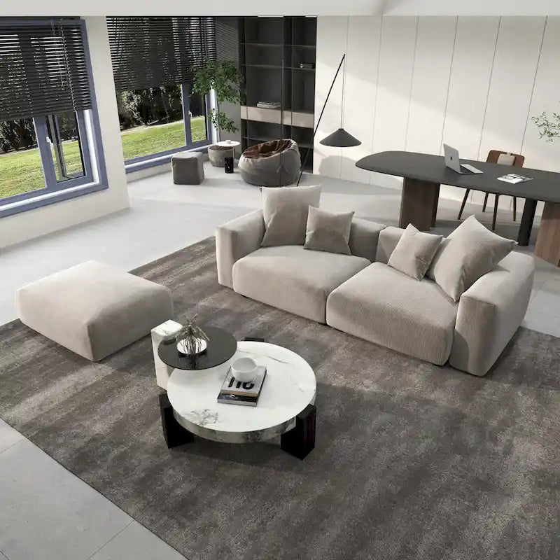 102 Oversized Corduroy Modular Sofa Reversible Couch with Ottoman