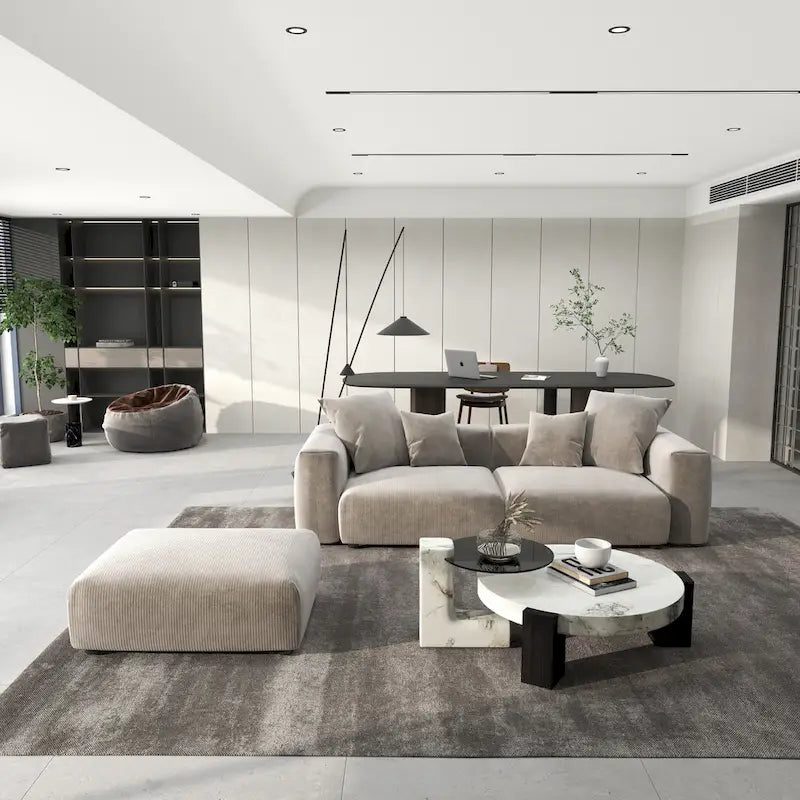 102 Oversized Corduroy Modular Sofa Reversible Couch with Ottoman