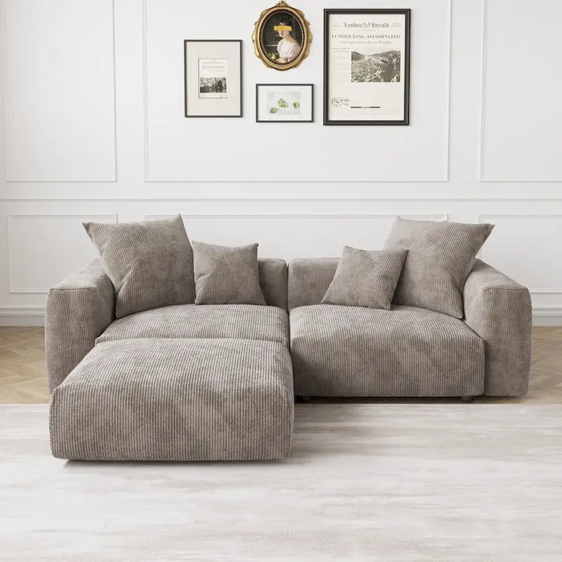 102 Oversized Corduroy Modular Sofa Reversible Couch with Ottoman