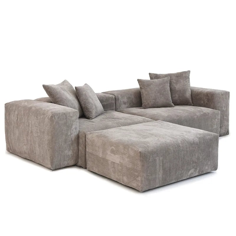 102 Oversized Corduroy Modular Sofa Reversible Couch with Ottoman