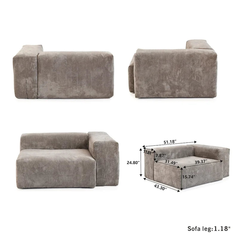 102 Oversized Corduroy Modular Sofa Reversible Couch with Ottoman